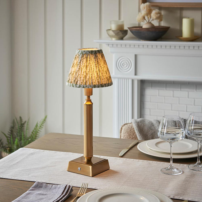 Trobridge Rechargeable And Leaf 16cm Herb Garden Green Shade Table Lamp In Brushed Aged Brass