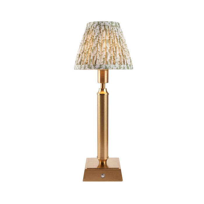 Trobridge Rechargeable And Leaf 16cm Herb Garden Green Shade Table Lamp In Brushed Aged Brass