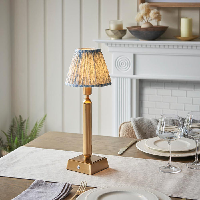 Trobridge Rechargeable And Leaf 16cm Shell Bay Blue Shade Table Lamp In Brushed Aged Brass