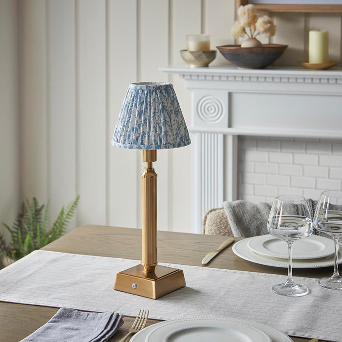 Trobridge Rechargeable And Leaf 16cm Shell Bay Blue Shade Table Lamp In Brushed Aged Brass