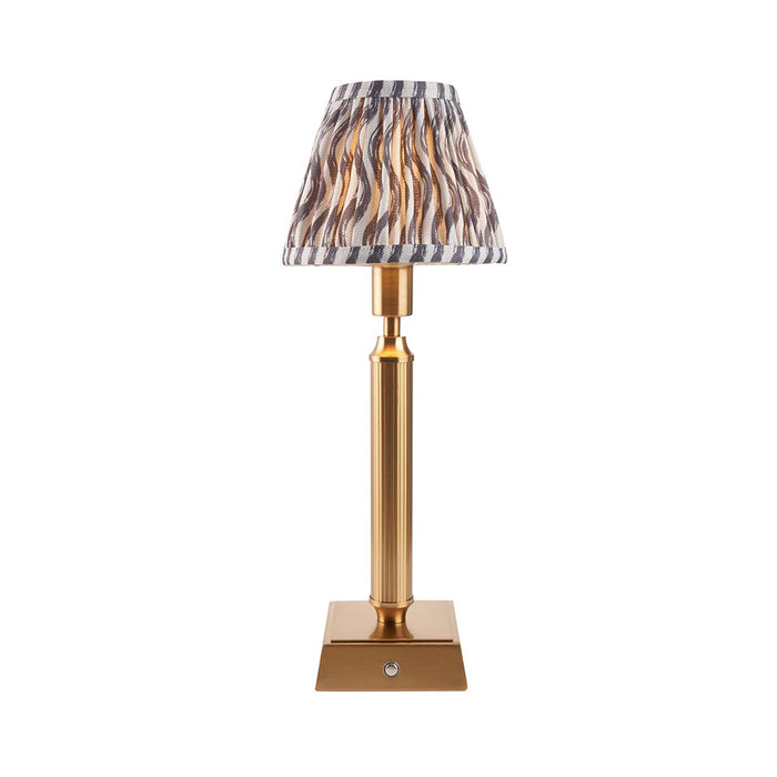 Trobridge Rechargeable And Ripple 16cm Pearl Grey Shade Table Lamp In Brushed Aged Brass
