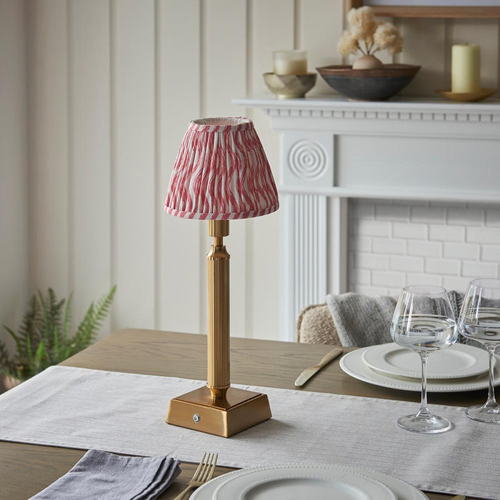 Trobridge Rechargeable And Ripple 16cm Coral Pink Shade Table Lamp In Brushed Aged Brass
