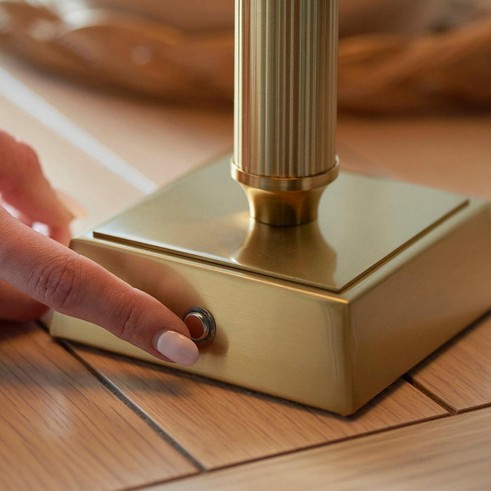 Trobridge Rechargeable And Ripple 16cm Coral Pink Shade Table Lamp In Brushed Aged Brass