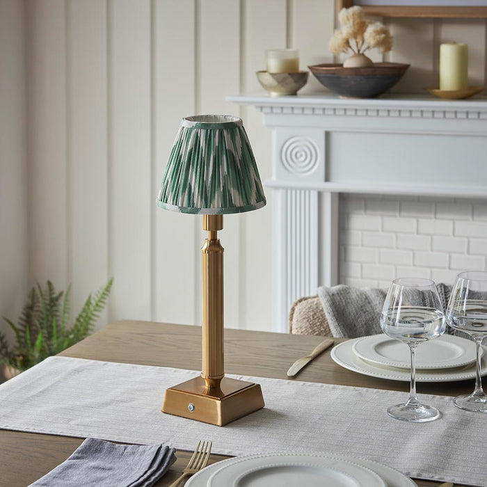 Trobridge Rechargeable And Zigzag 16cm Cotswold Green Shade Table Lamp In Brushed Aged Brass