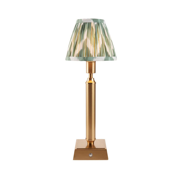 Trobridge Rechargeable And Zigzag 16cm Cotswold Green Shade Table Lamp In Brushed Aged Brass