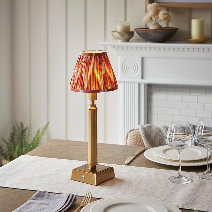 Trobridge Rechargeable And Zigzag 16cm Apricot Orange Shade Table Lamp In Brushed Aged Brass