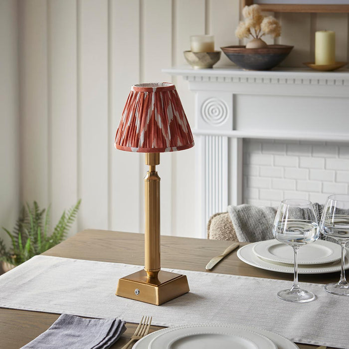 Trobridge Rechargeable And Zigzag 16cm Apricot Orange Shade Table Lamp In Brushed Aged Brass
