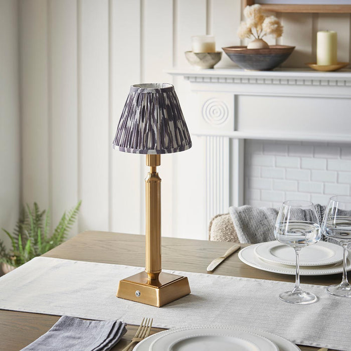 Trobridge Rechargeable And Ikat 16cm Pearl Grey Shade Table Lamp In Brushed Aged Brass