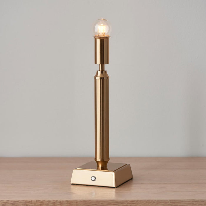 Trobridge Rechargeable And Ikat 16cm Pearl Grey Shade Table Lamp In Brushed Aged Brass