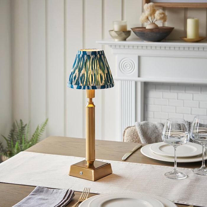 Trobridge Rechargeable And Ikat 16cm Marlin Blue Shade Table Lamp In Brushed Aged Brass