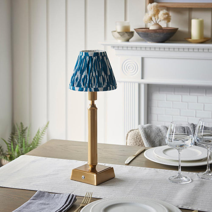 Trobridge Rechargeable And Ikat 16cm Marlin Blue Shade Table Lamp In Brushed Aged Brass