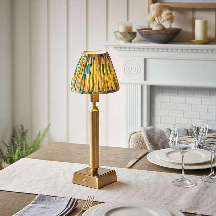 Trobridge Rechargeable And Ikat 16cm Yellow And Jade Shade Table Lamp In Brushed Aged Brass