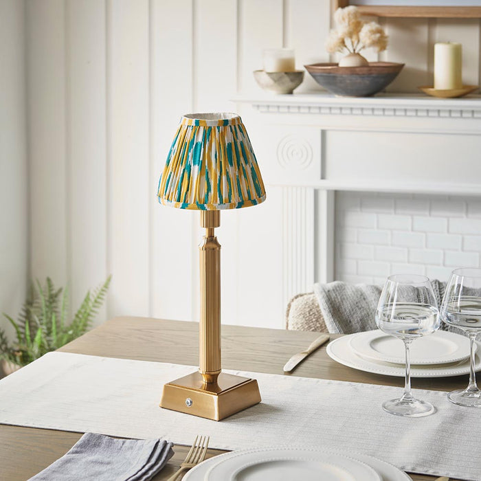 Trobridge Rechargeable And Ikat 16cm Yellow And Jade Shade Table Lamp In Brushed Aged Brass