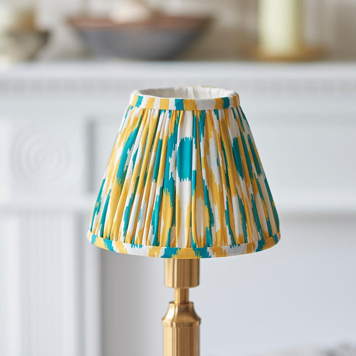 Trobridge Rechargeable And Ikat 16cm Yellow And Jade Shade Table Lamp In Brushed Aged Brass