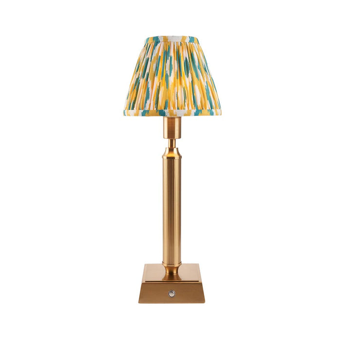 Trobridge Rechargeable And Ikat 16cm Yellow And Jade Shade Table Lamp In Brushed Aged Brass