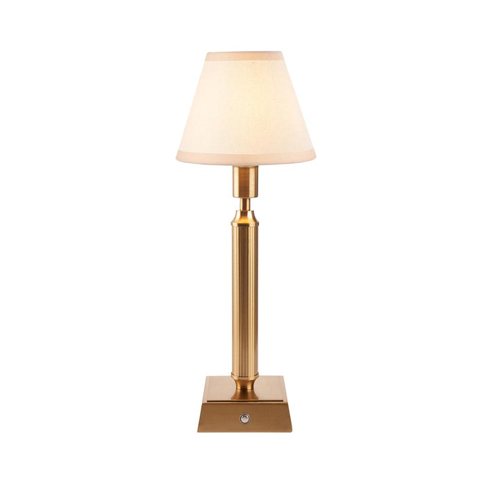 Trobridge Rechargeable And Ivy 16cm Vintage White Shade Table Lamp In Brushed Aged Brass