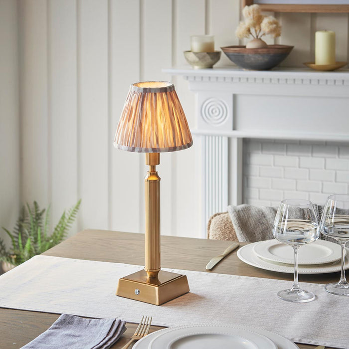 Trobridge Rechargeable And Ikat 16cm Neutral Shade Table Lamp In Brushed Aged Brass