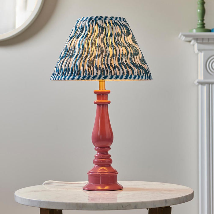 Myrtle And Ripple 30cm Marlin Blue Shade Table Lamp With Gloss Pink Clay Base
