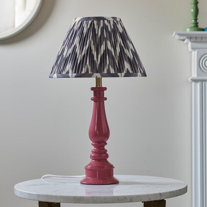 Myrtle And Zigzag 30cm Pearl Grey Shade Table Lamp With Gloss Pink Clay Base