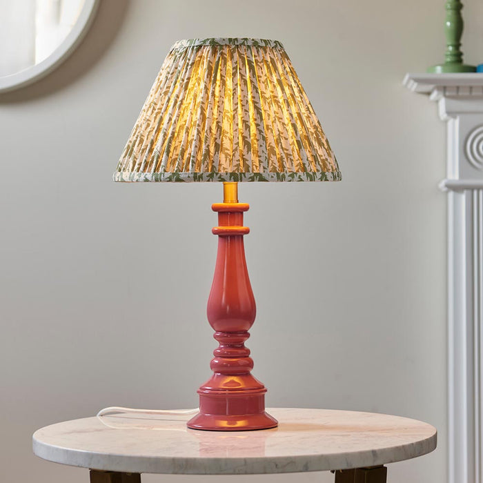 Myrtle And Leaf 30cm Herb Garden Green Shade Table Lamp With Gloss Pink Clay Base