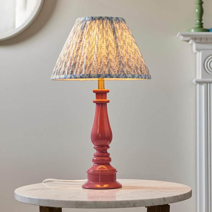 Myrtle And Leaf 30cm Shell Bay Blue Shade Table Lamp With Gloss Pink Clay Base