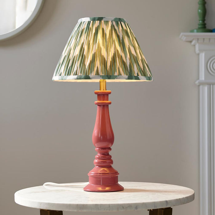 Myrtle And Zigzag 30cm Cotswold Green Shade Table Lamp With Gloss Pink Clay Base