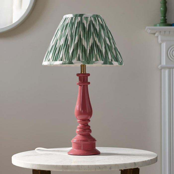 Myrtle And Zigzag 30cm Cotswold Green Shade Table Lamp With Gloss Pink Clay Base