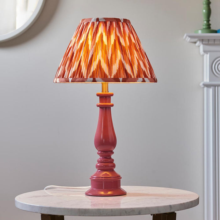 Myrtle And Zigzag 30cm Apricot Orange Shade Table Lamp With Gloss Pink Clay Base