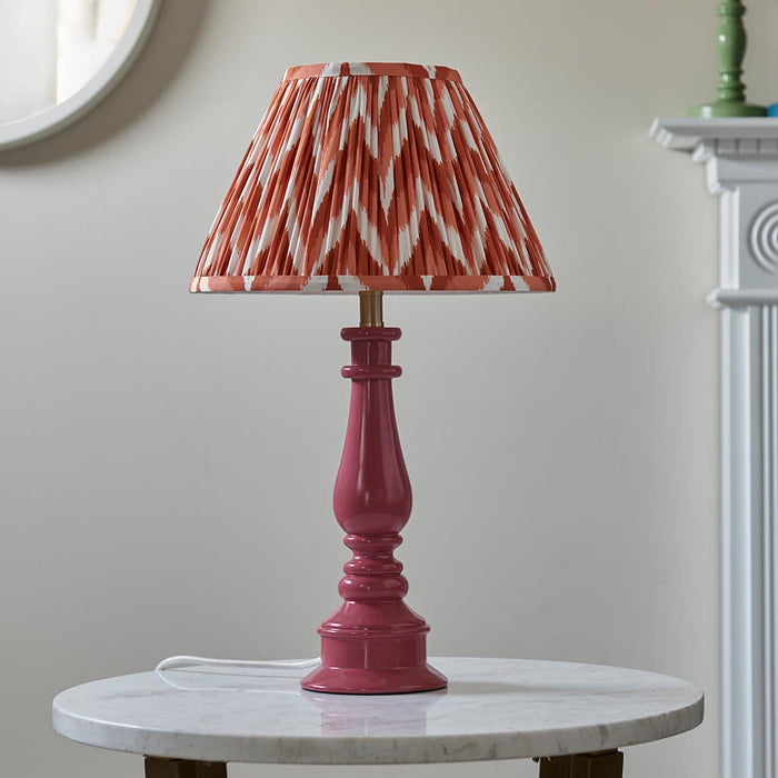 Myrtle And Zigzag 30cm Apricot Orange Shade Table Lamp With Gloss Pink Clay Base