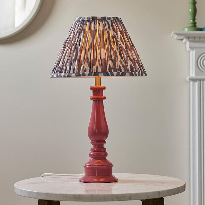 Myrtle And Ikat 30cm Pearl Grey Shade Table Lamp With Gloss Pink Clay Base