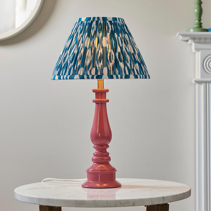 Myrtle And Ikat 30cm Marlin Blue Shade Table Lamp With Gloss Pink Clay Base