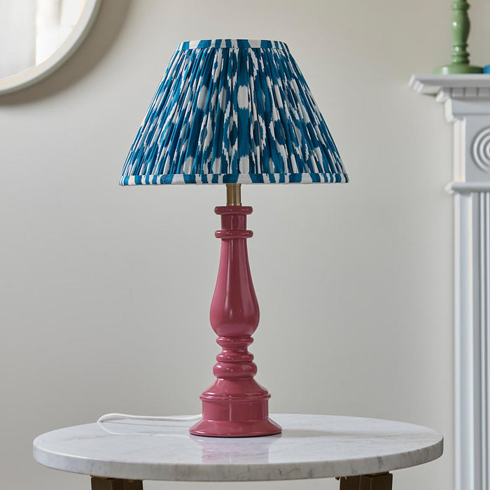Myrtle And Ikat 30cm Marlin Blue Shade Table Lamp With Gloss Pink Clay Base
