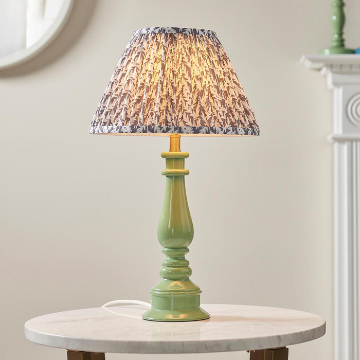 Myrtle And Leaf 30cm Pearl Grey Shade Table Lamp With Gloss Cotswold Green Base