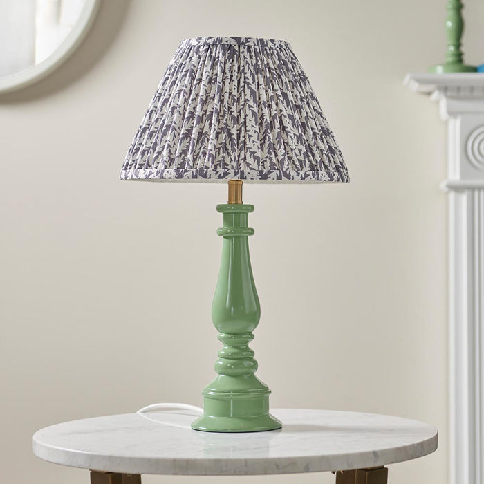 Myrtle And Leaf 30cm Pearl Grey Shade Table Lamp With Gloss Cotswold Green Base