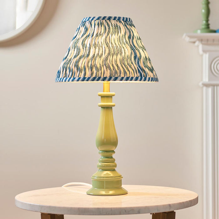 Myrtle And Ripple 30cm Marlin Blue Shade Table Lamp With Gloss Cotswold Green Base