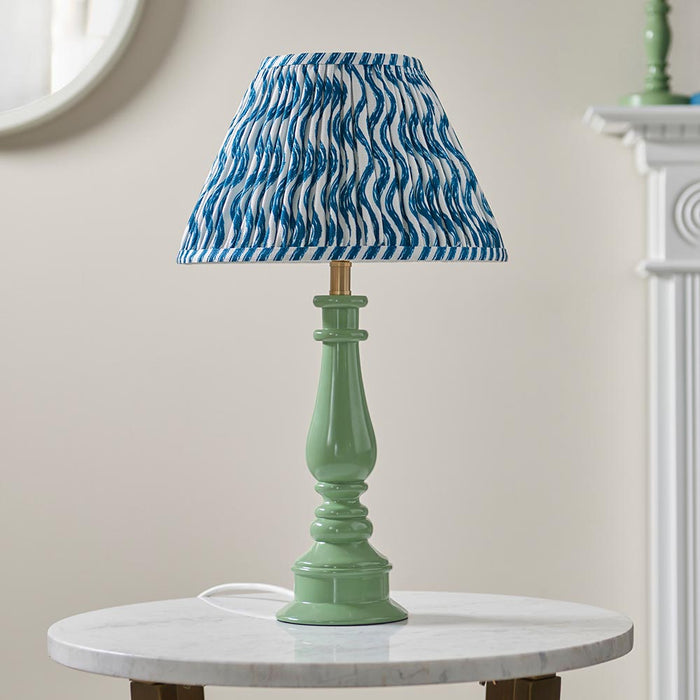 Myrtle And Ripple 30cm Marlin Blue Shade Table Lamp With Gloss Cotswold Green Base