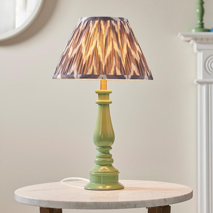 Myrtle And Zigzag 30cm Pearl Grey Shade Table Lamp With Gloss Cotswold Green Base