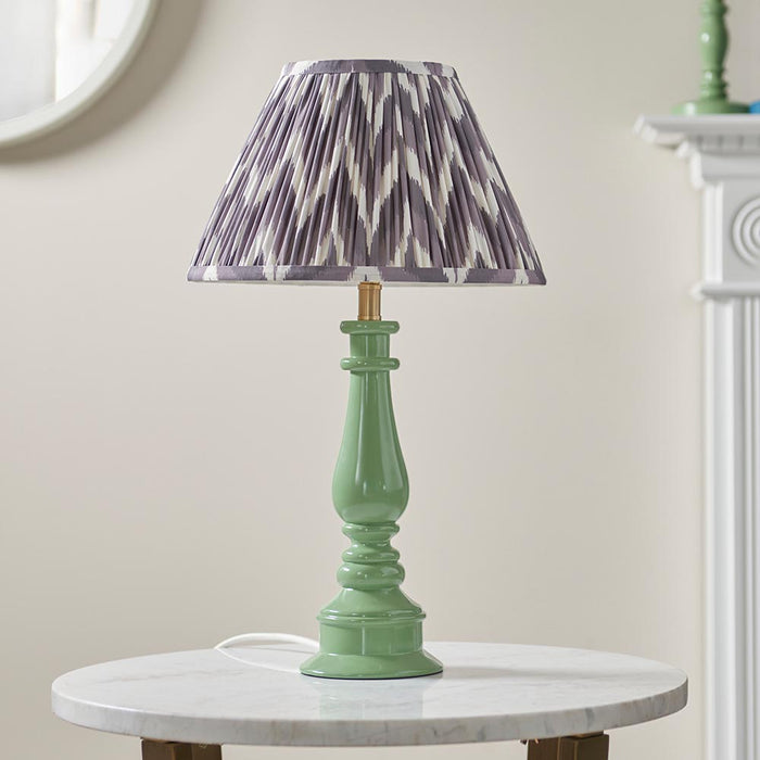 Myrtle And Zigzag 30cm Pearl Grey Shade Table Lamp With Gloss Cotswold Green Base