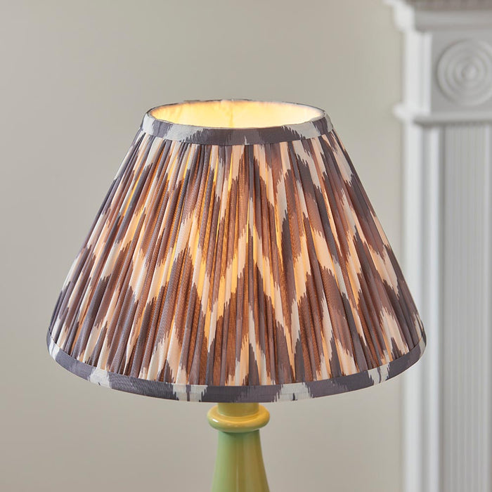 Myrtle And Zigzag 30cm Pearl Grey Shade Table Lamp With Gloss Cotswold Green Base