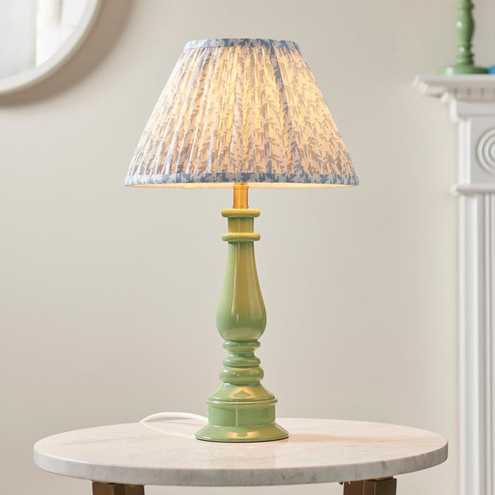 Myrtle And Leaf 30cm Shell Bay Blue Shade Table Lamp With Gloss Cotswold Green Base