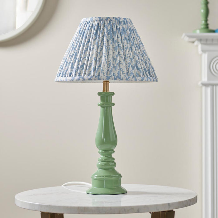Myrtle And Leaf 30cm Shell Bay Blue Shade Table Lamp With Gloss Cotswold Green Base