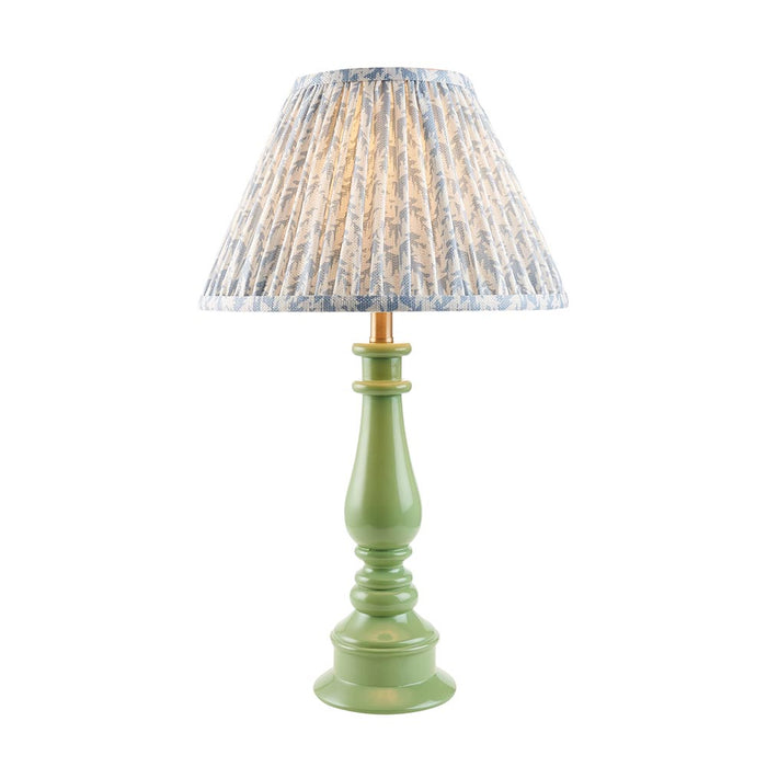 Myrtle And Leaf 30cm Shell Bay Blue Shade Table Lamp With Gloss Cotswold Green Base