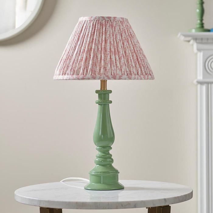 Myrtle And Leaf 30cm Peachy Keen Shade Table Lamp With Gloss Cotswold Green Base