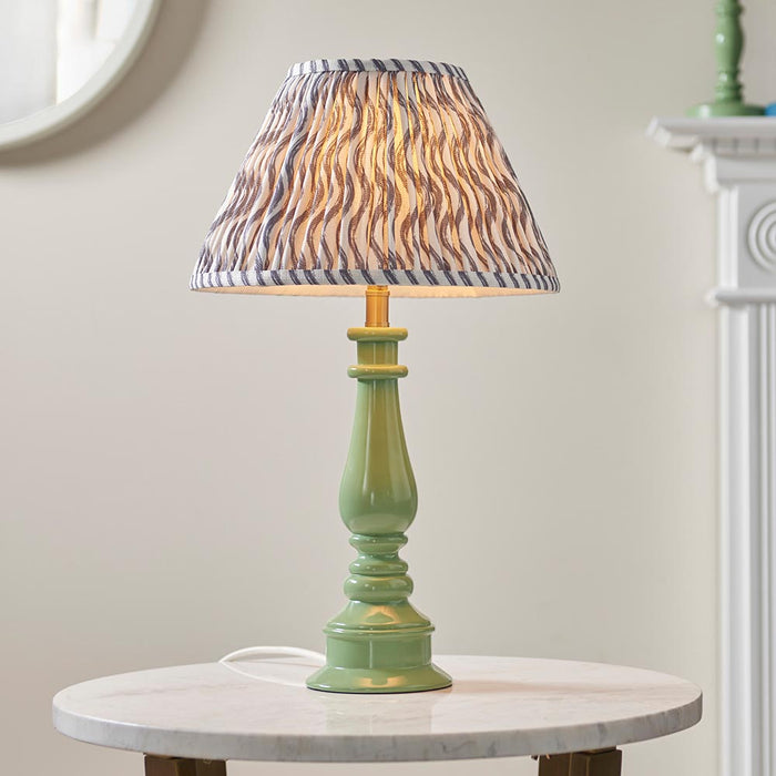 Myrtle And Ripple 30cm Pearl Grey Shade Table Lamp With Gloss Cotswold Green Base