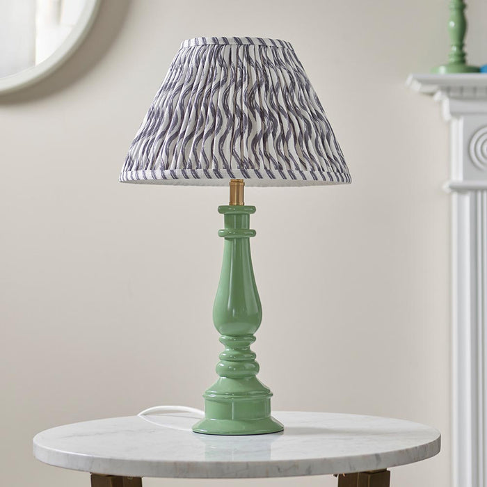 Myrtle And Ripple 30cm Pearl Grey Shade Table Lamp With Gloss Cotswold Green Base