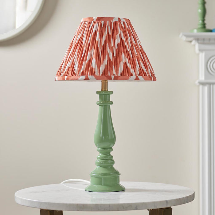Myrtle And Zigzag 30cm Apricot Orange Shade Table Lamp With Gloss Cotswold Green Base