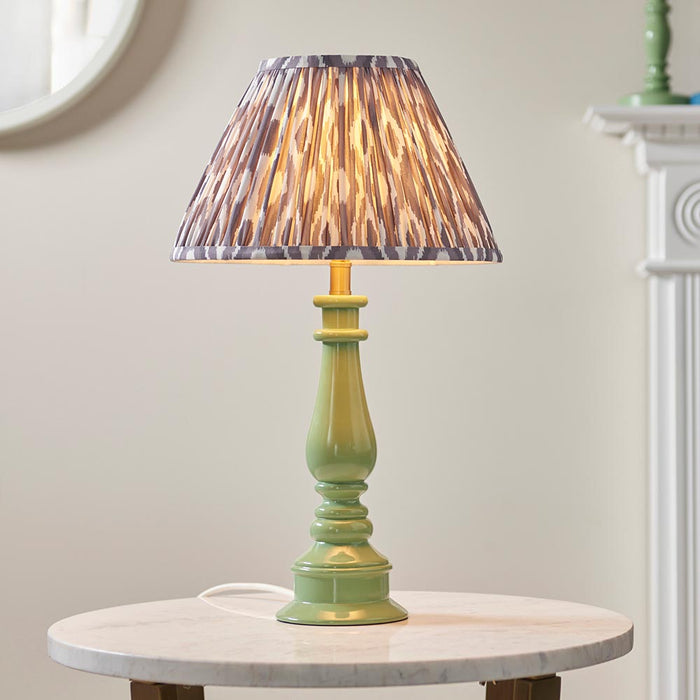 Myrtle And Ikat 30cm Pearl Grey Shade Table Lamp With Gloss Cotswold Green Base
