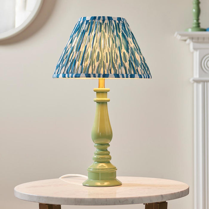 Myrtle And Ikat 30cm Marlin Blue Shade Table Lamp With Gloss Cotswold Green Base