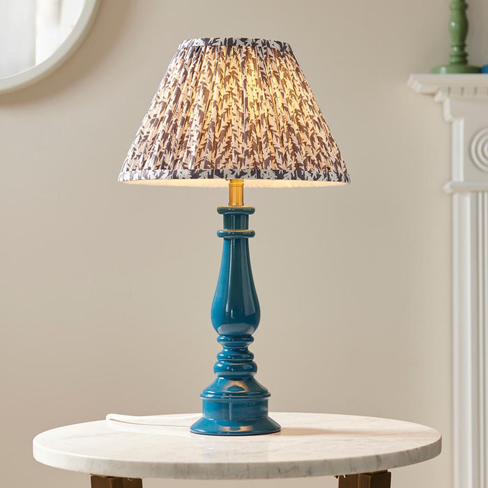 Myrtle And Leaf 30cm Pearl Grey Shade Table Lamp With Gloss Marlin Blue Base