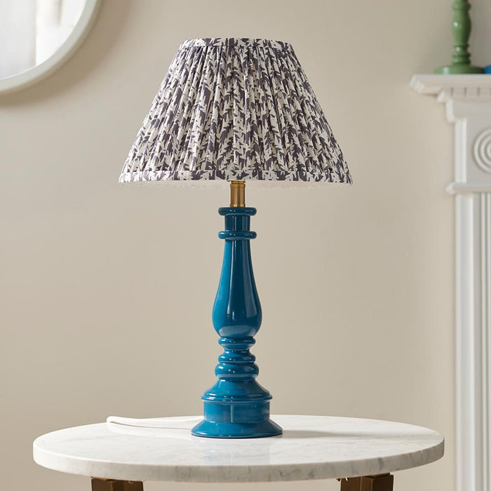 Myrtle And Leaf 30cm Pearl Grey Shade Table Lamp With Gloss Marlin Blue Base